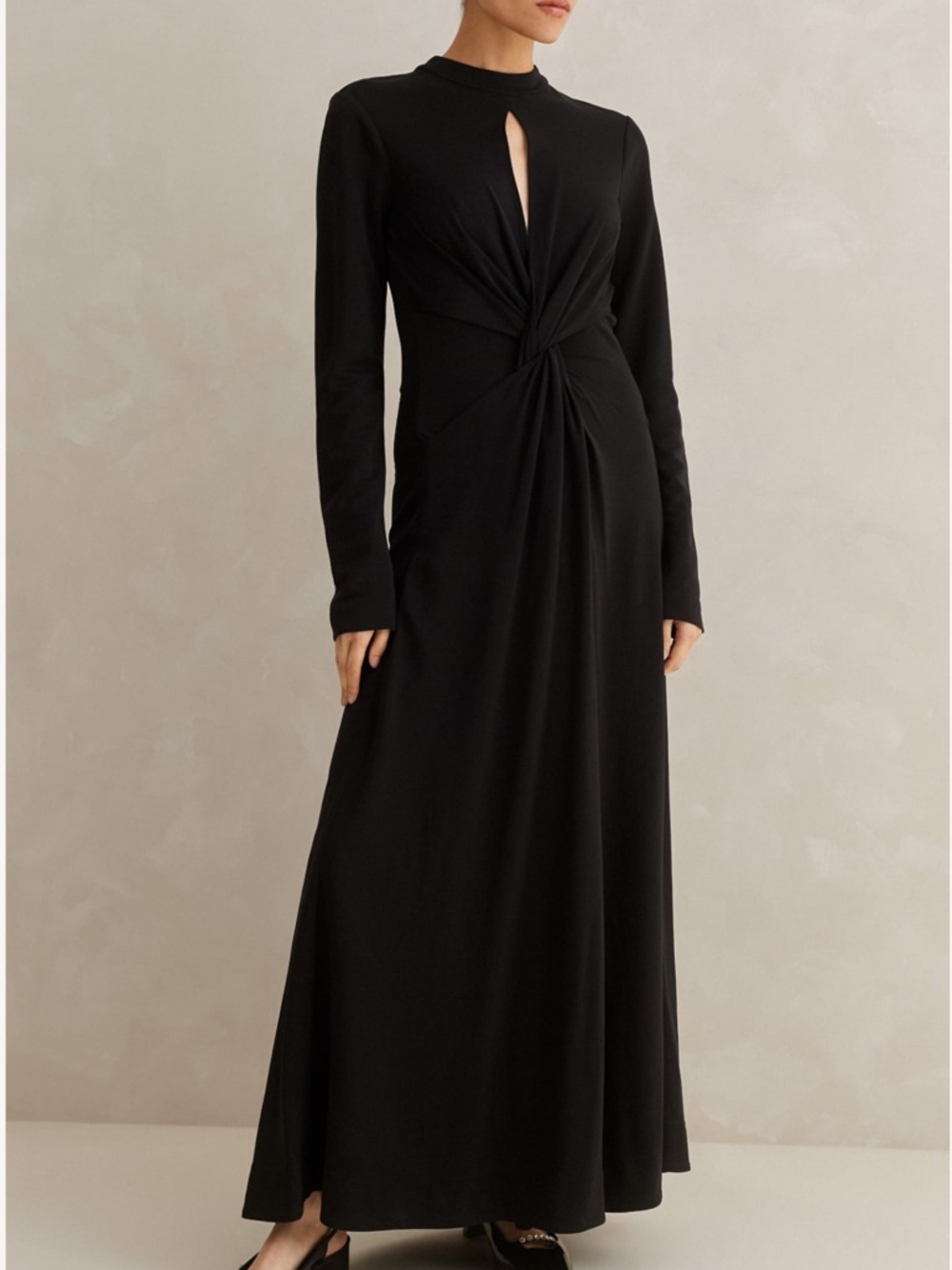 ME+EM Twist Front Fit and Flare Maxi Dress in Black